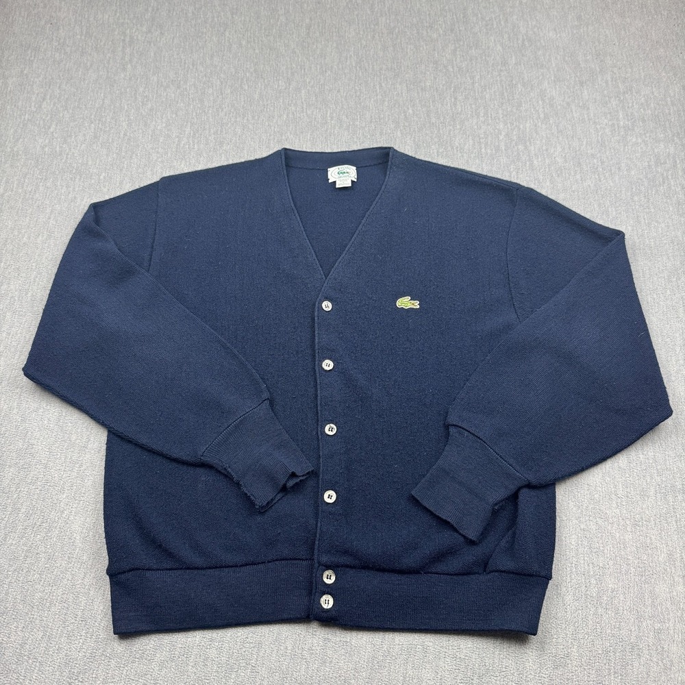 Vintage IZOD Lacoste Cardigan Men Large Blue Orlon Acrylic Knit Sweater USA Made